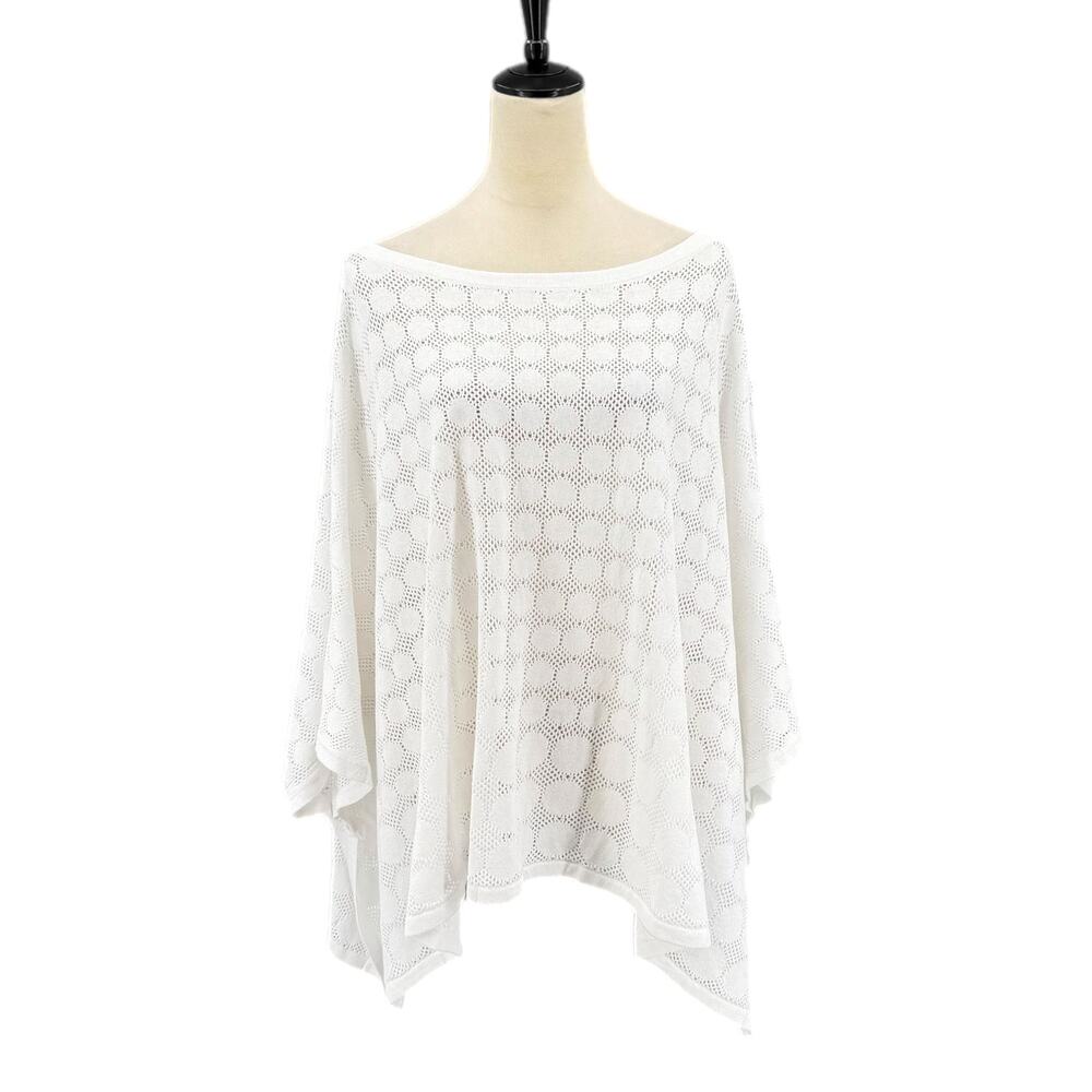 Chico’s NEW Circular Pattern Knit White Short Sleeve Cotton Blend Poncho Top